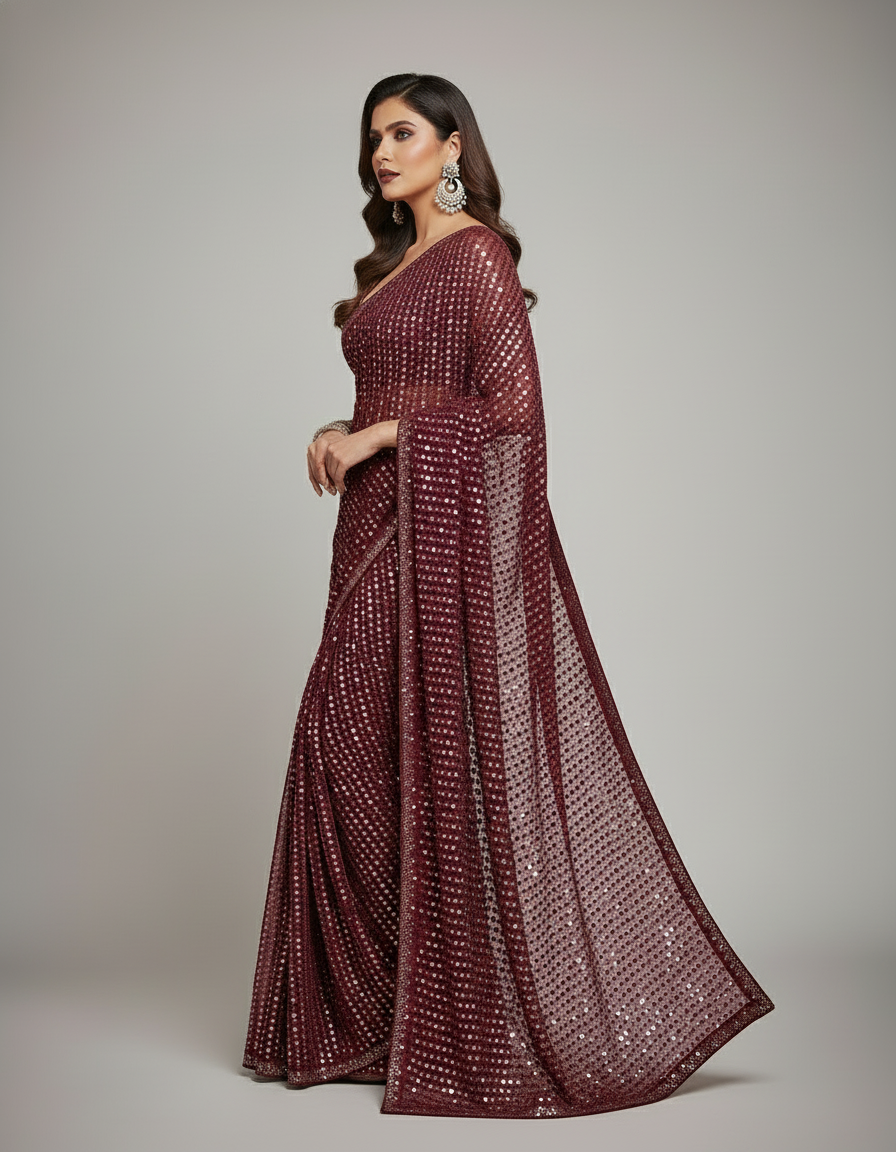 Bring On The Night Georgette Silk Saree