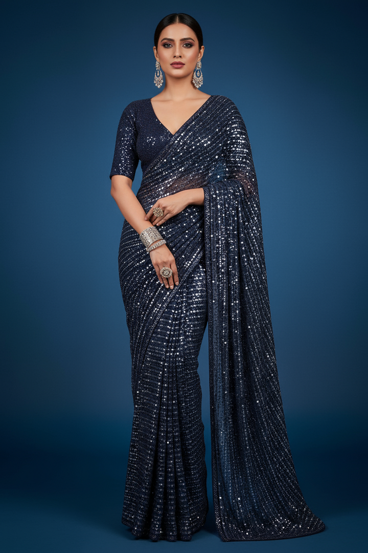 Bring On The Night Georgette Silk Saree