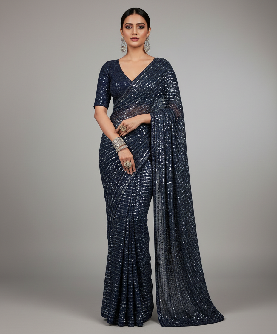 Bring On The Night Georgette Silk Saree