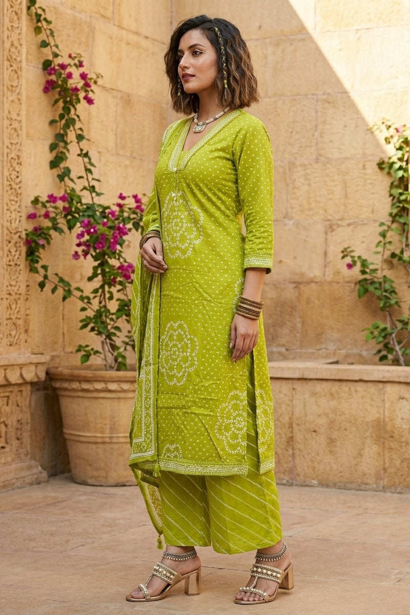 Fresh Fern Elegance Cotton Kurti Set