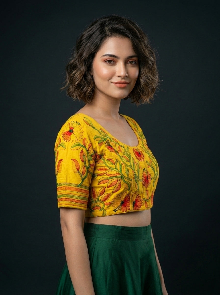 Golden Garden Thread Embroidery Blouse