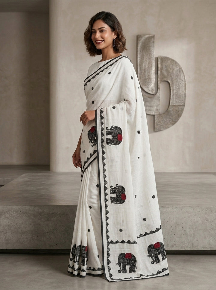 Rajhasti Khadi Linen Appliqué Work Saree