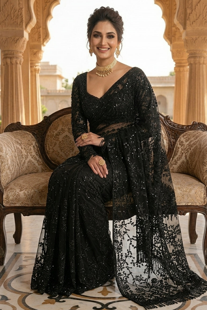 Black Ivy Elegance Net Saree
