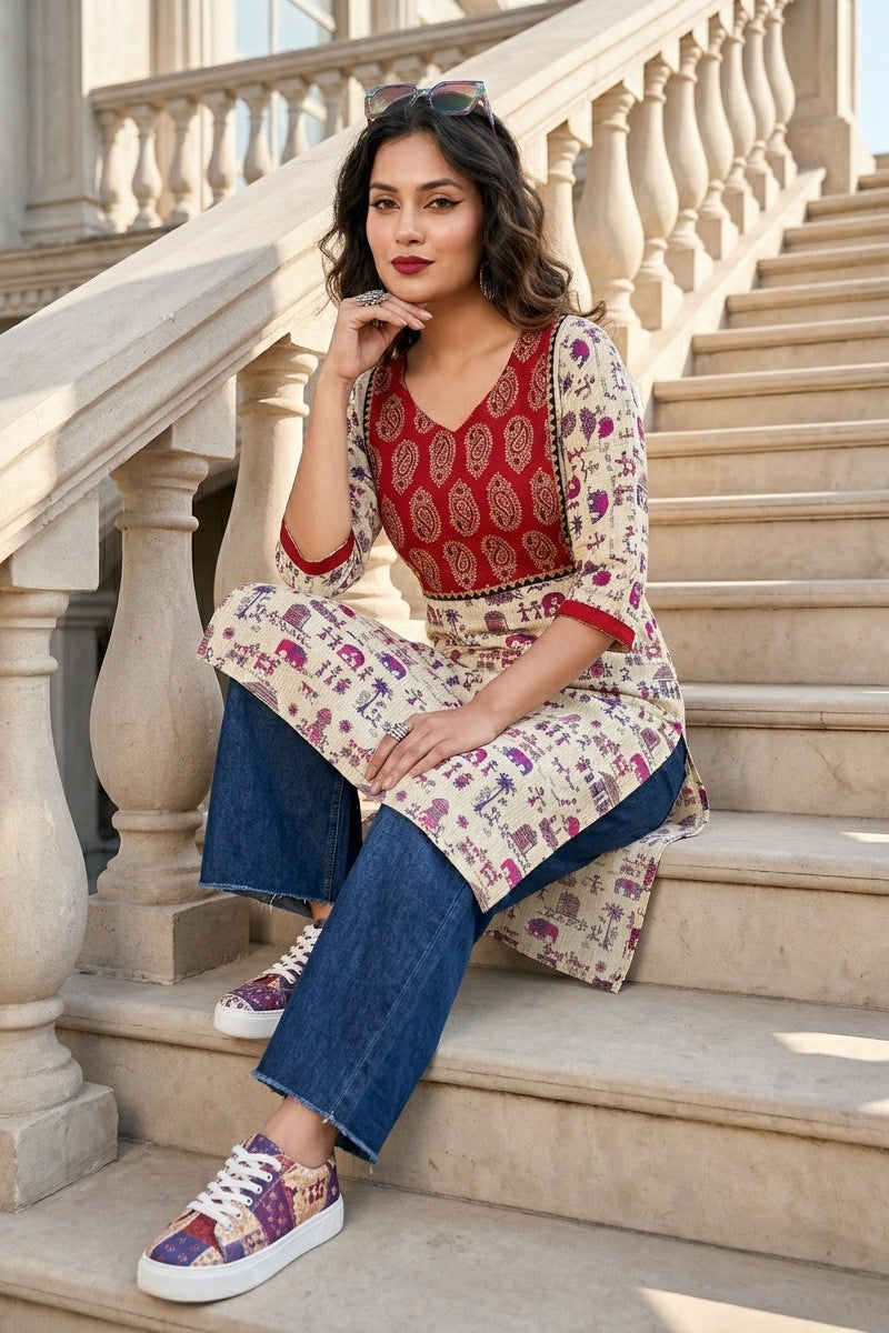 The Warli Whimsy Pure Cotton Kurti