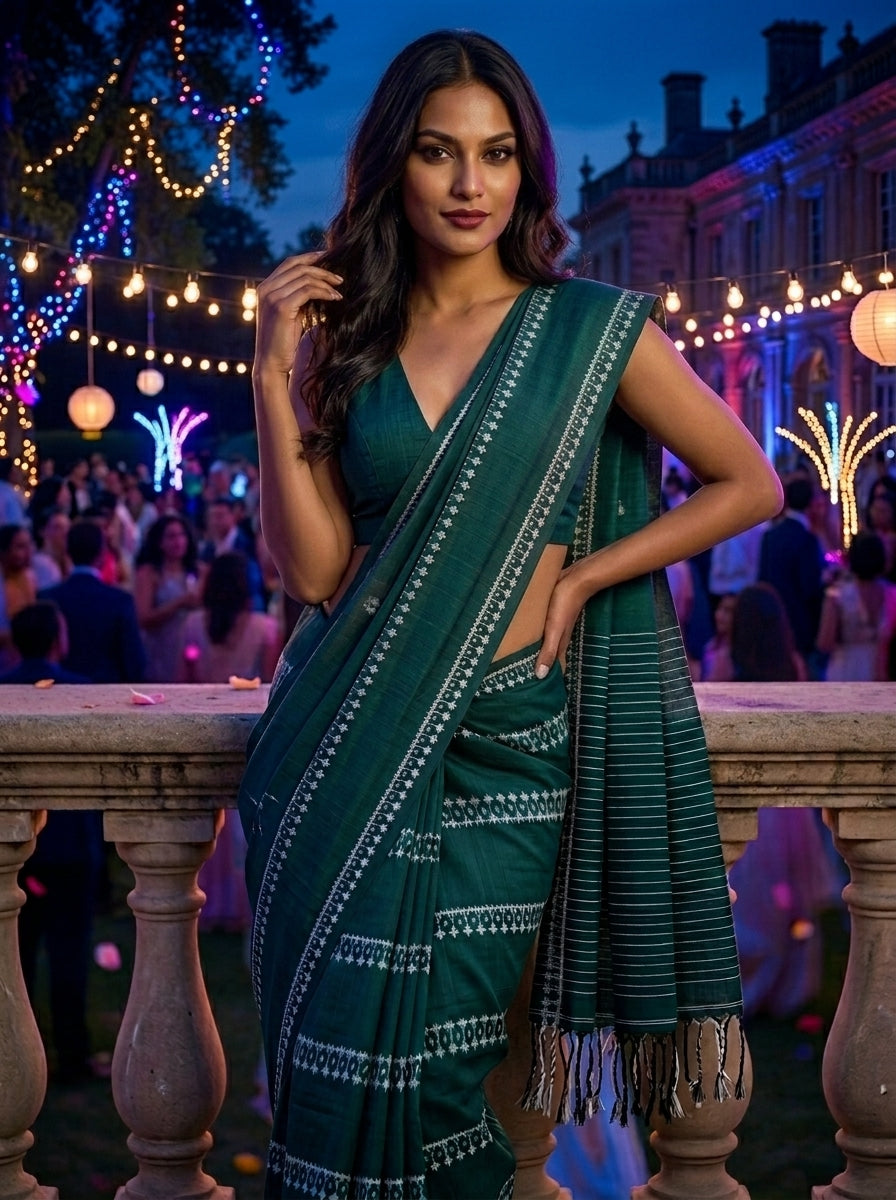 Desi Diva Drape Cotton Saree( Sea Green)
