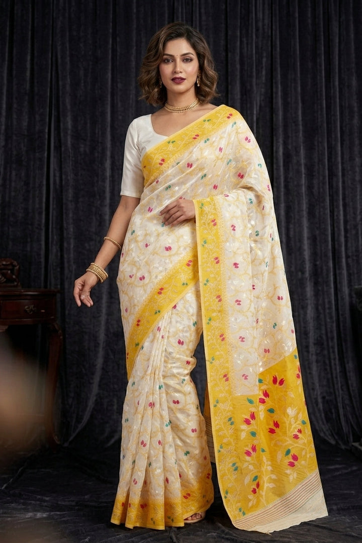 Kolkata Komol Cotton Silk Saree ( Yellow)