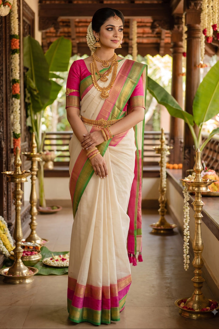 Shwetambari White Cotton Saree