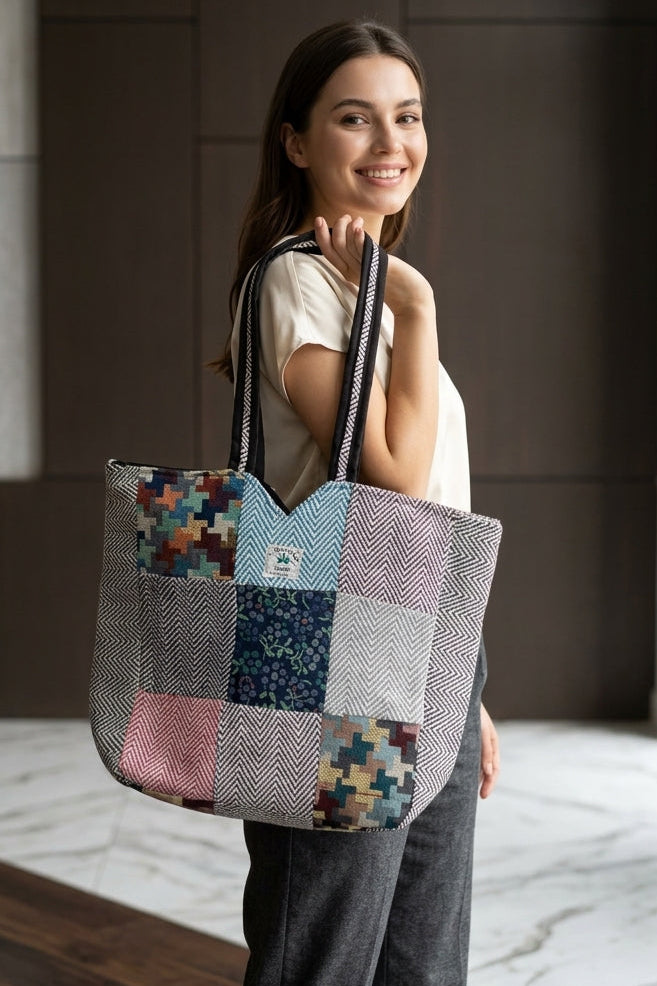 Woven Story-Patchwork Tote Bag