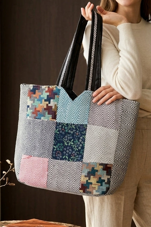 Woven Story-Patchwork Tote Bag