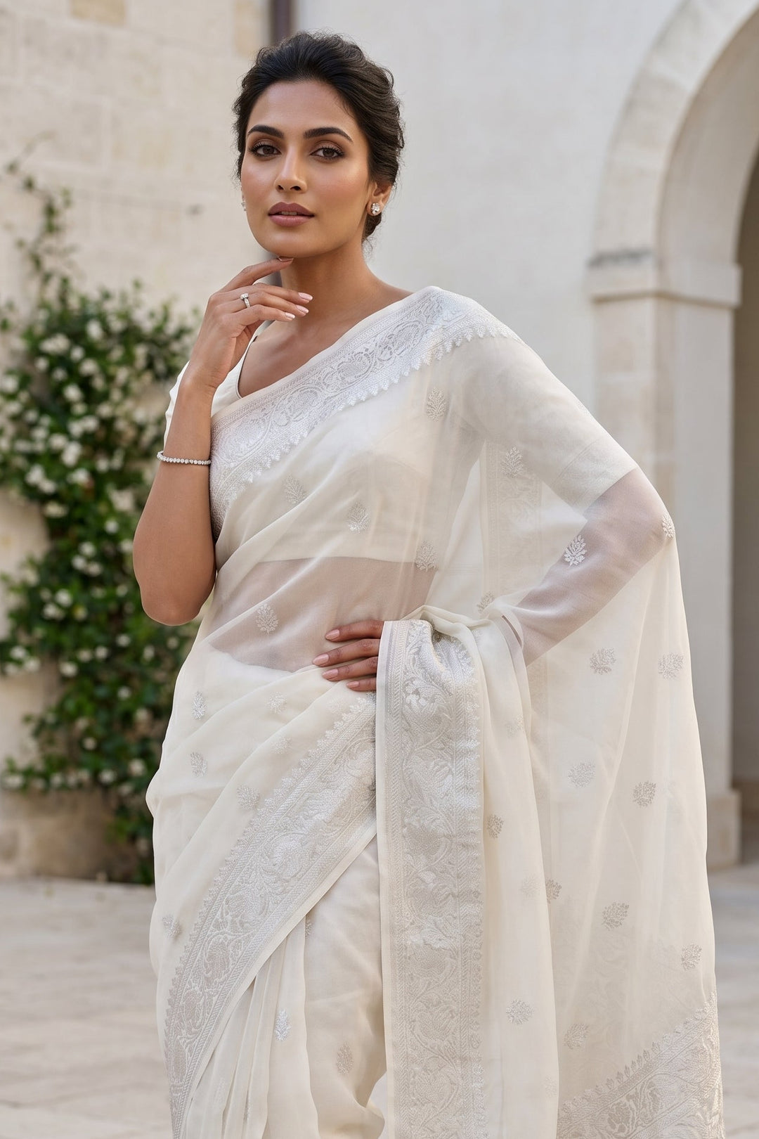 Heritage Glow Saree Khaddi Chiffon Handloom Banarasi