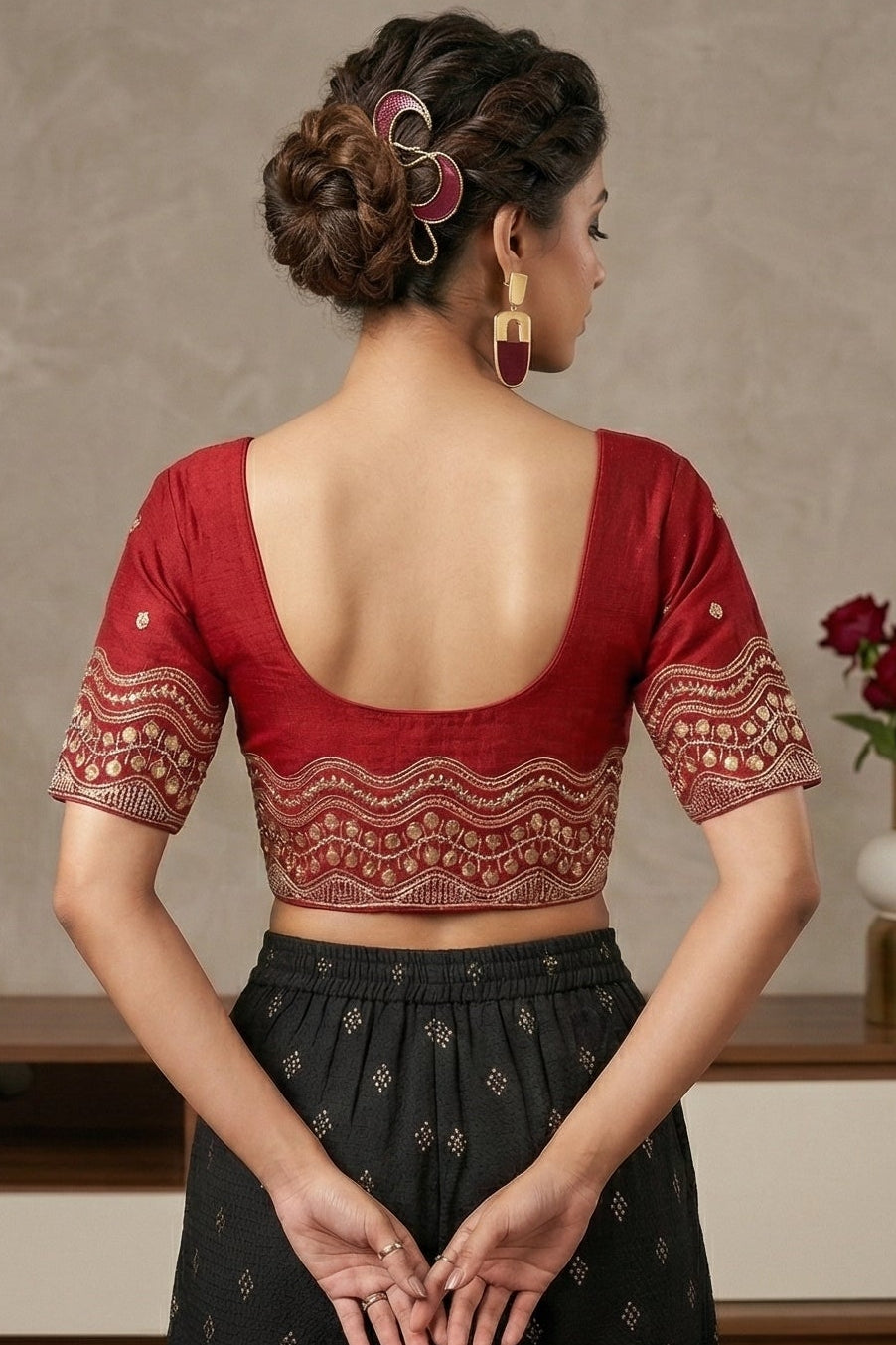 Little place- Floral Stretchable Knitted Blouse