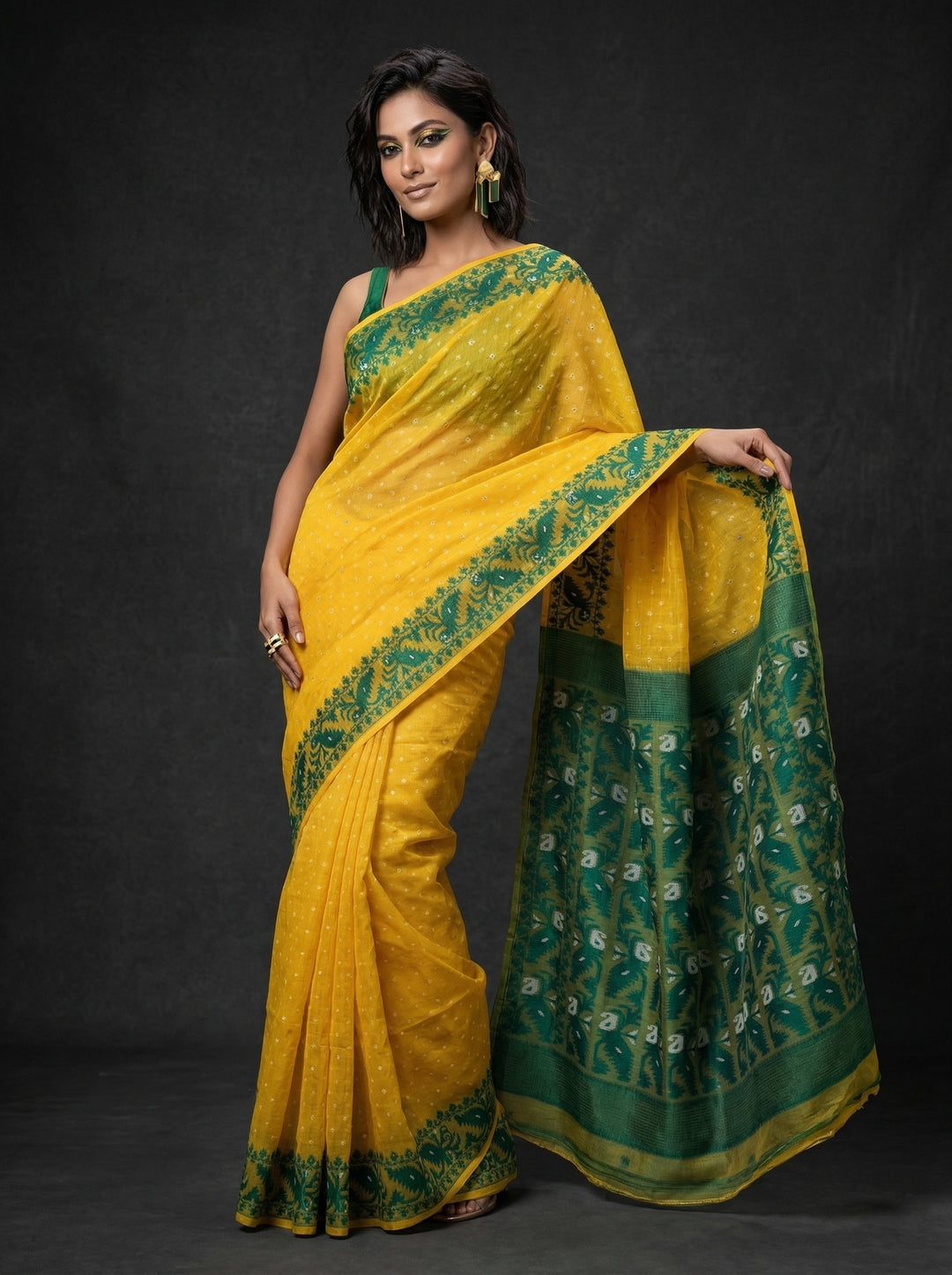 My Favorite Yellow Cotton Jamdani Saree