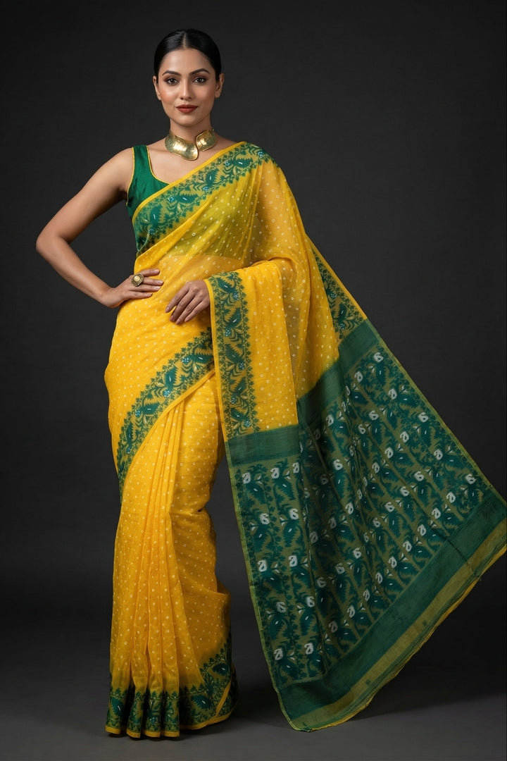 My Favorite Yellow Cotton Jamdani Saree