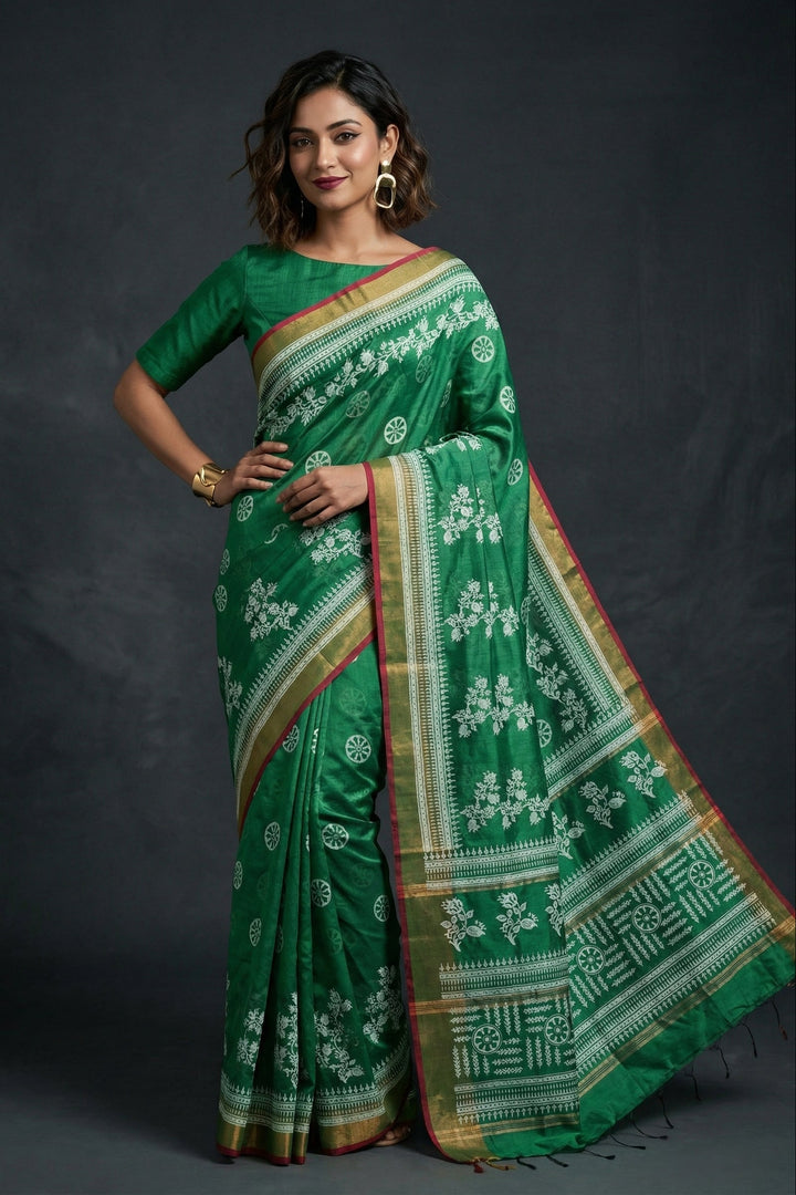 Tulir Tan Cotton Silk Saree