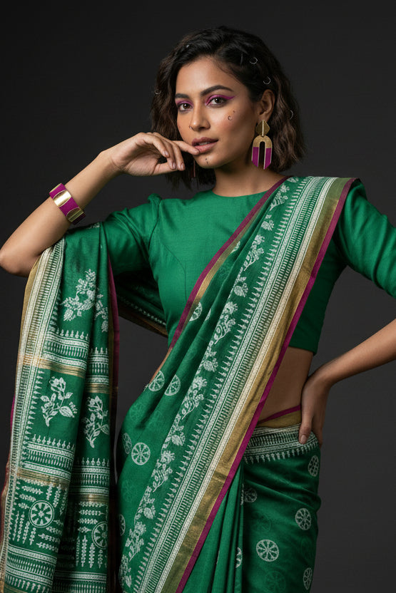 Tulir Tan Cotton Silk Saree