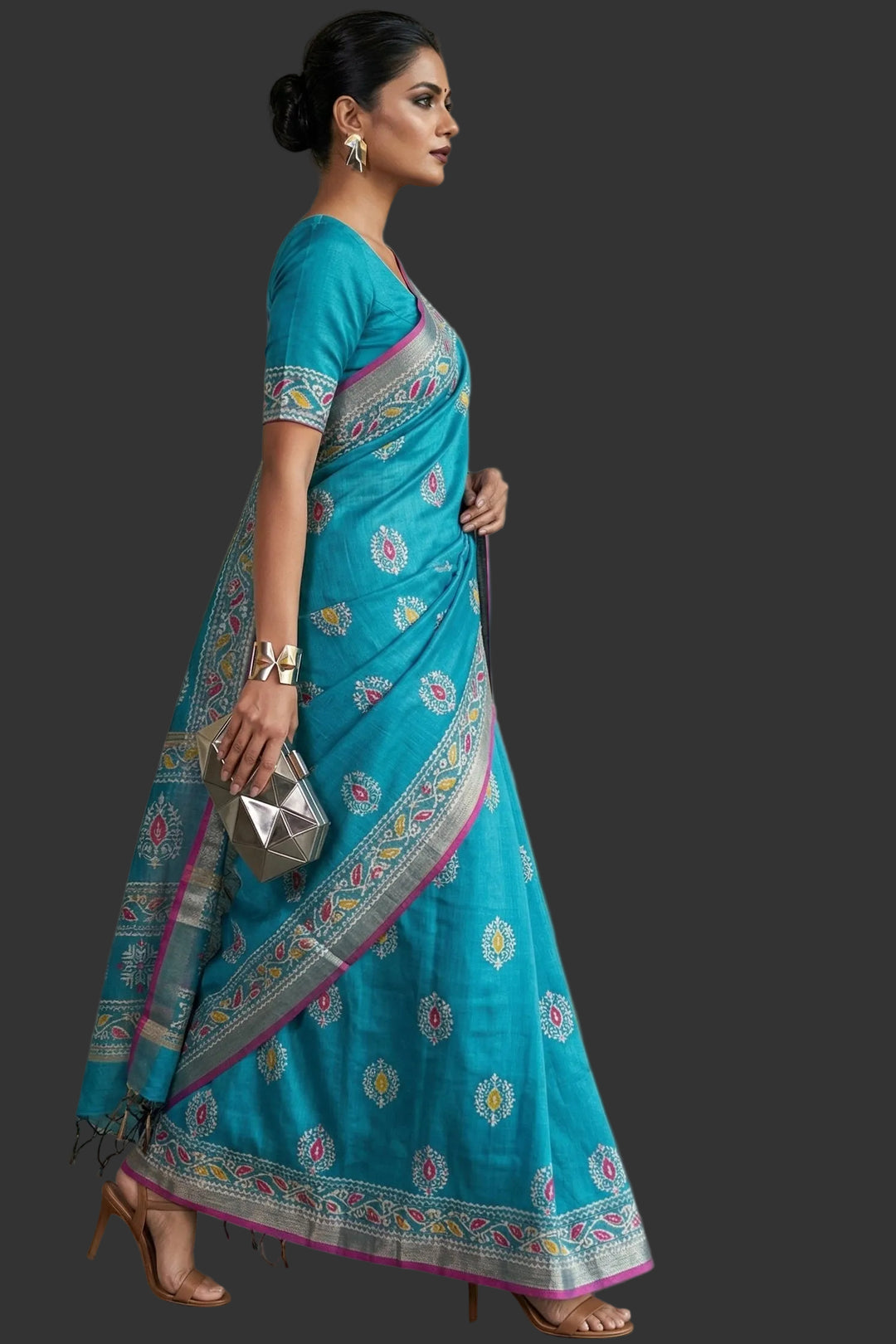 Tulir Tan Cotton Silk Saree