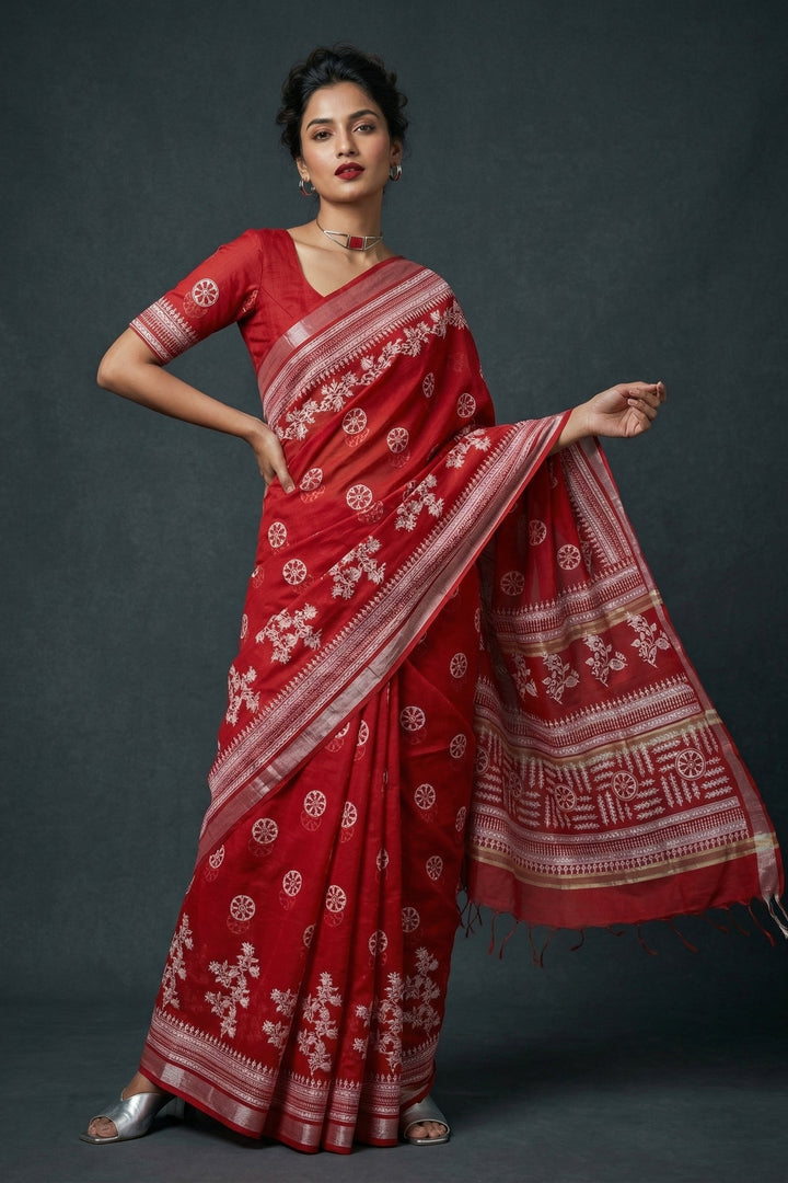 Tulir Tan Cotton Silk Saree
