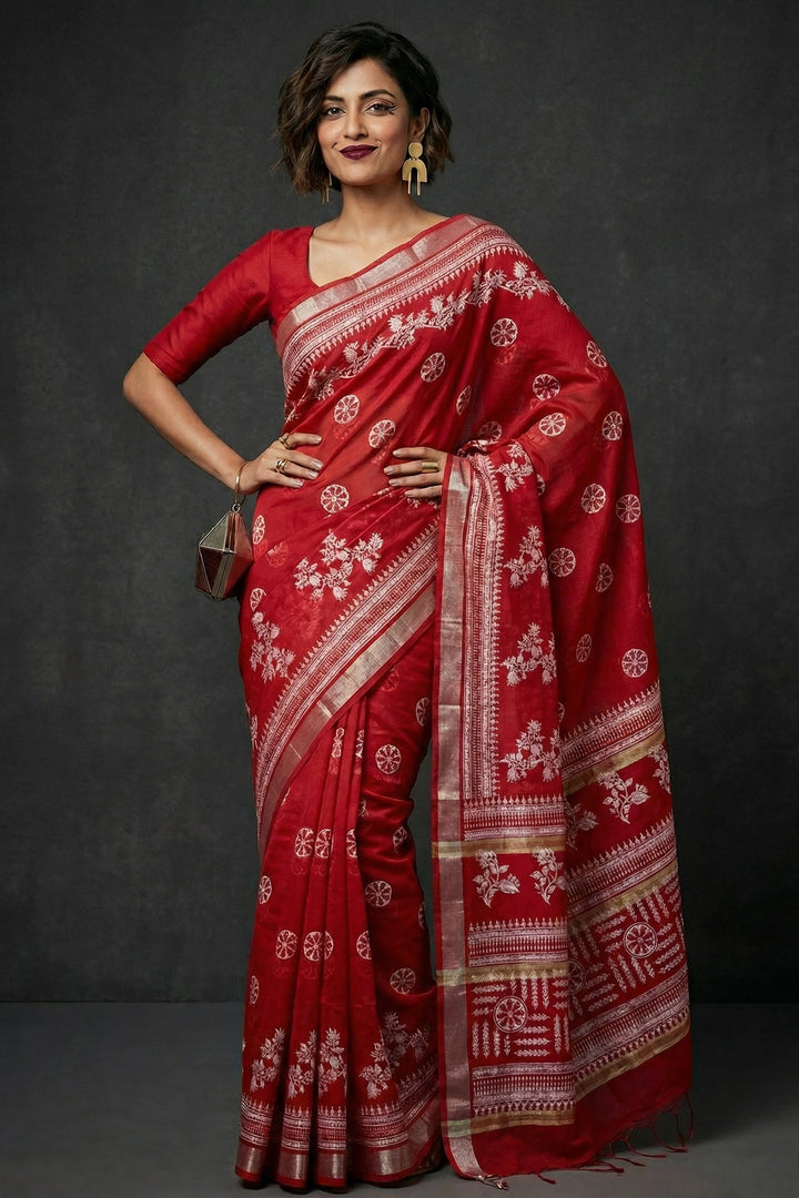 Tulir Tan Cotton Silk Saree