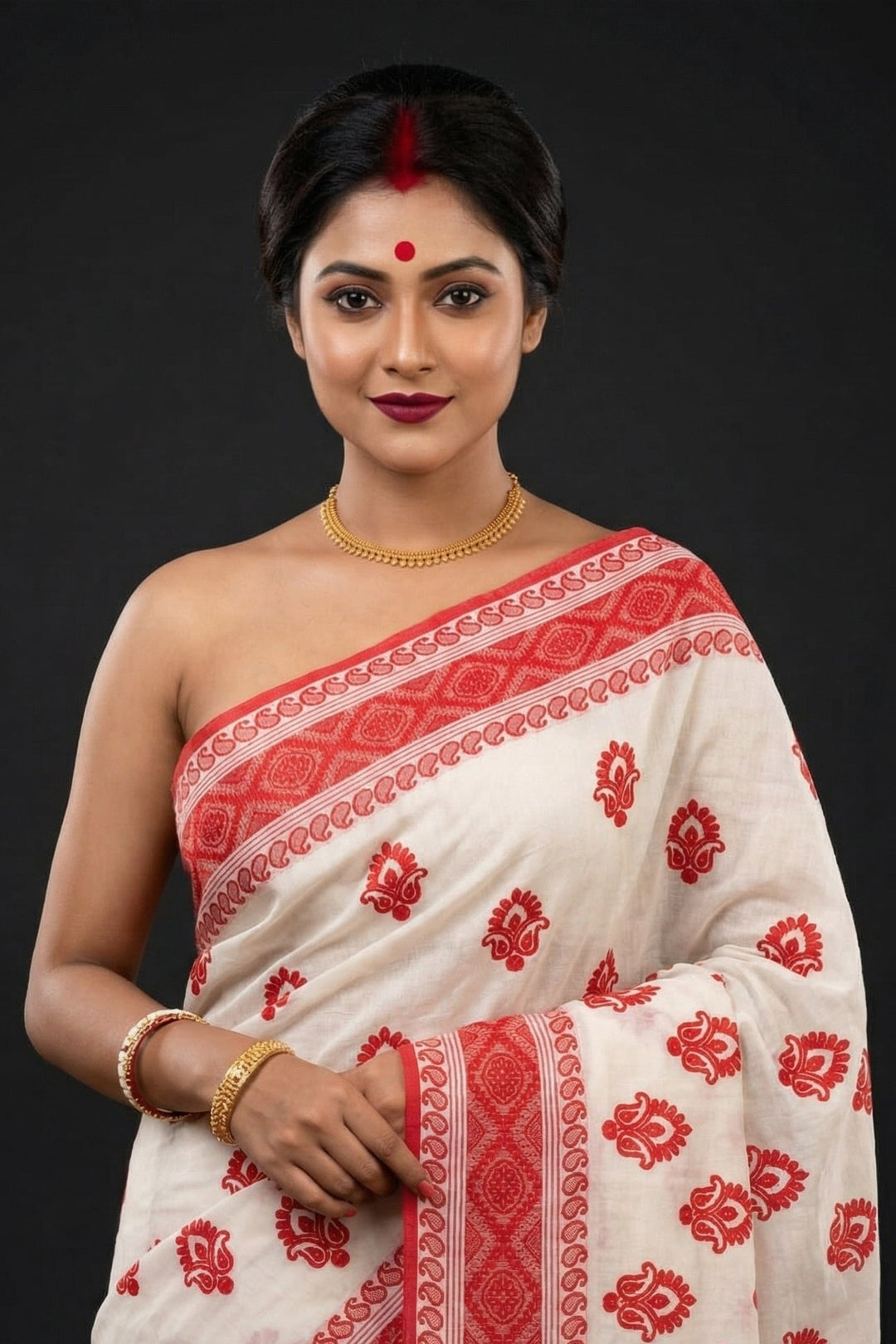 Ashtami Tangail Tant Cotton Saree(Kolka Embroidery)