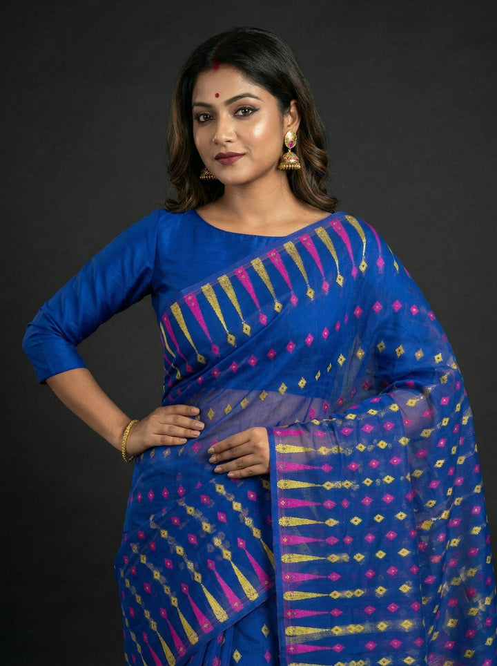 Moner Alo-Bengal Jamdani Saree (Deep Pink Yellow Border)