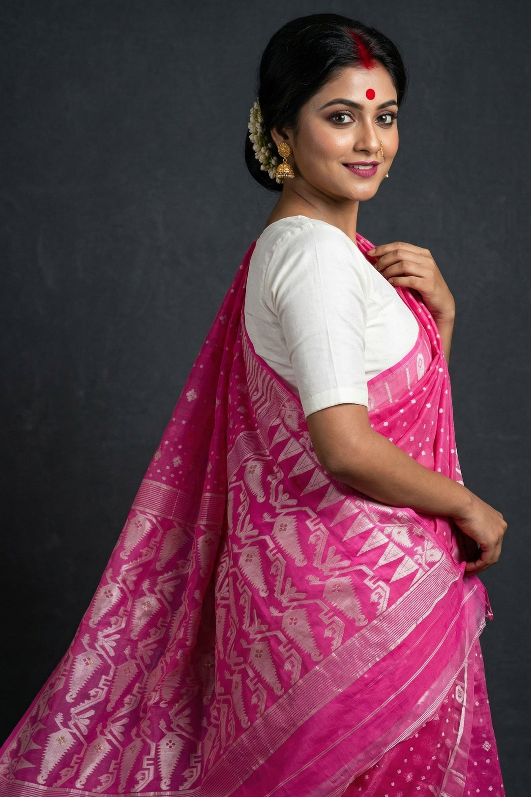 Moner Alo-Bengal Jamdani Saree (Pink)