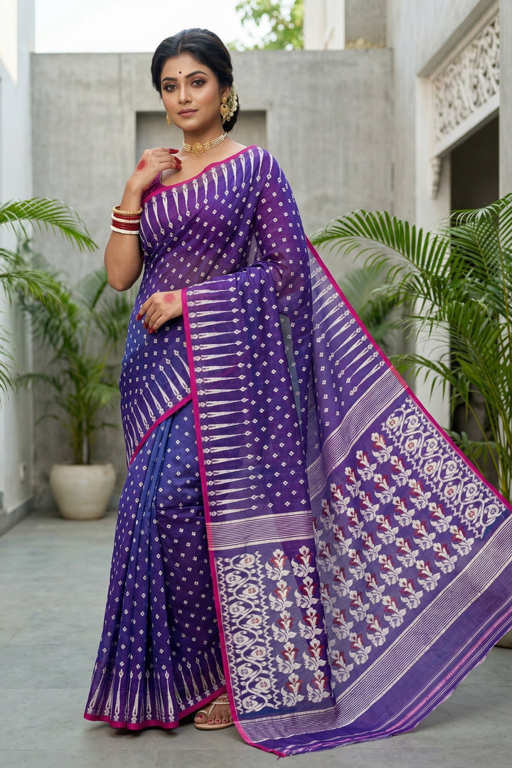 Moner Alo-Bengal Jamdani Saree (White Border)