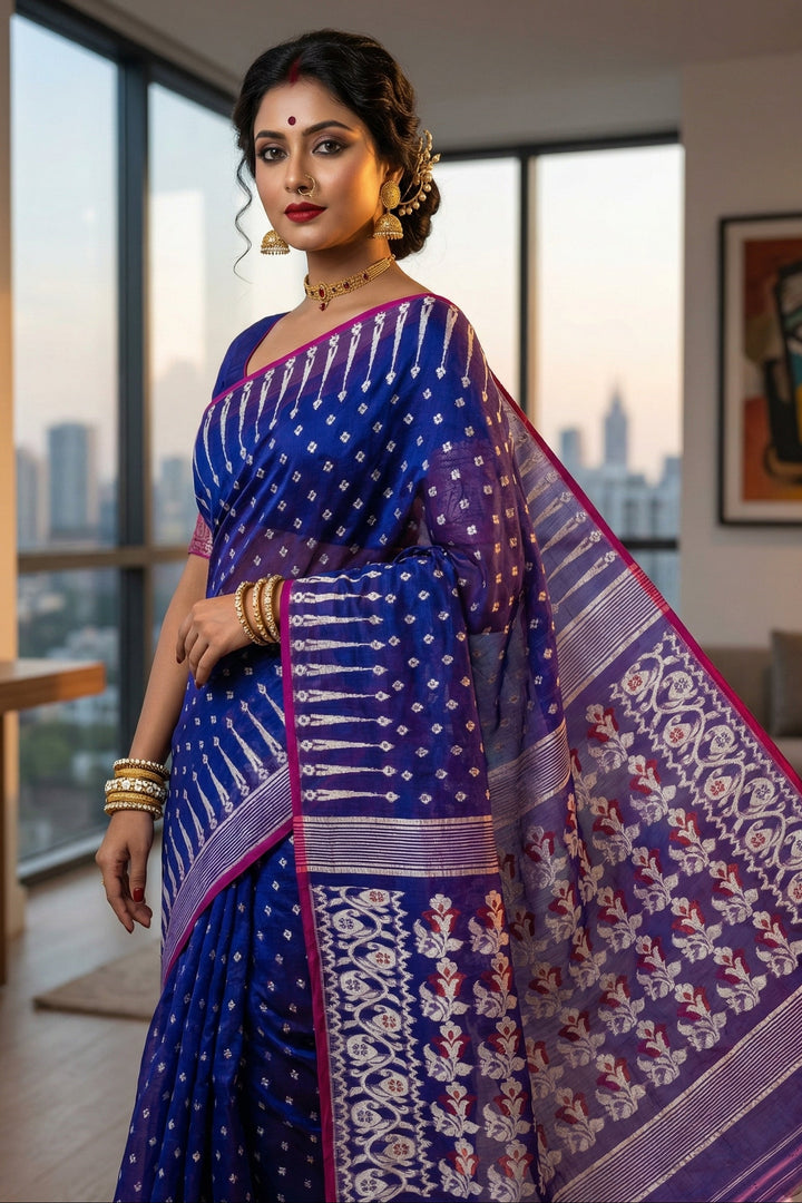 Moner Alo-Bengal Jamdani Saree (White Border)