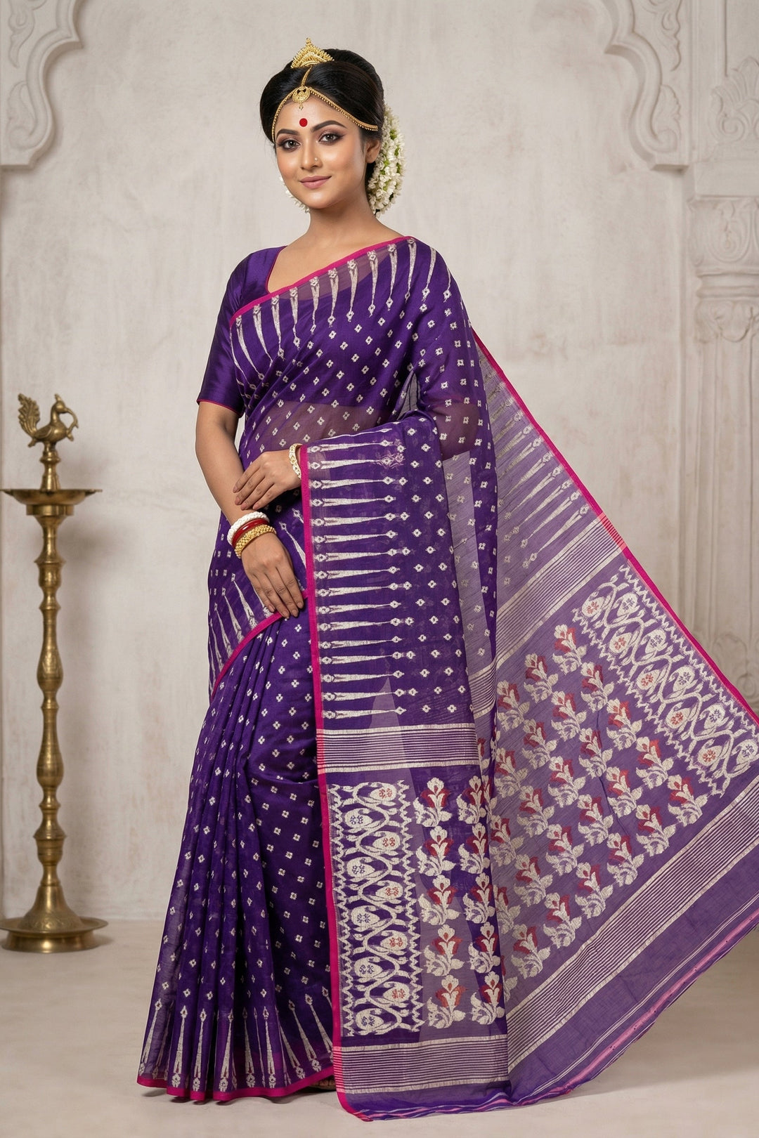 Moner Alo-Bengal Jamdani Saree (White Border)