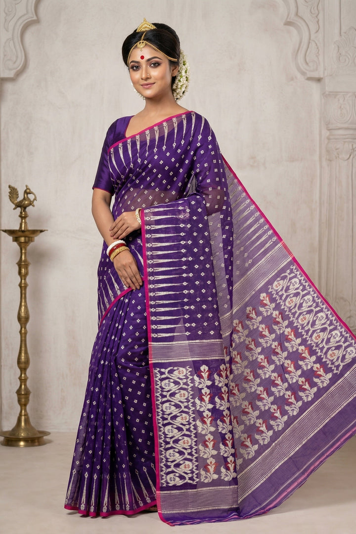 Moner Alo-Bengal Jamdani Saree (White Border)