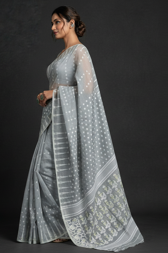Moner Alo-Bengal Jamdani Saree (Grey)