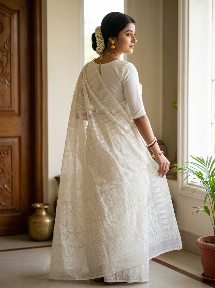 Moner Alo-Bengal Jamdani Saree (White)