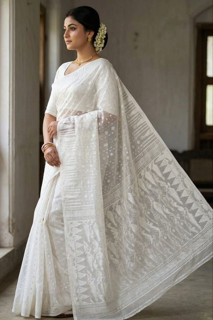 Moner Alo-Bengal Jamdani Saree (White)