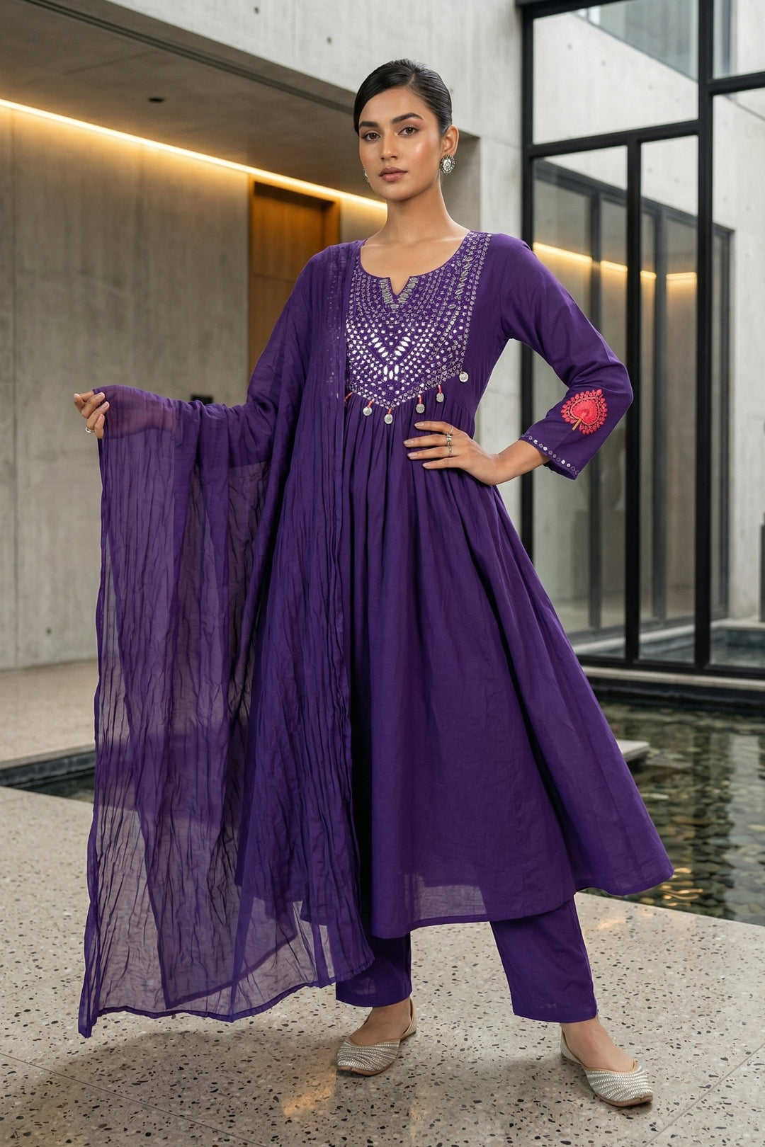 Amethyst Glow Designer Cotton Kurti Set