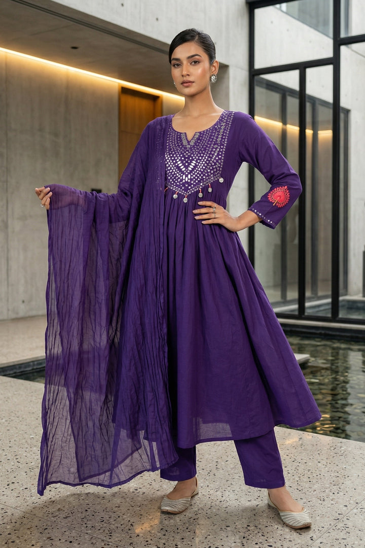 Amethyst Glow Designer Cotton Kurti Set