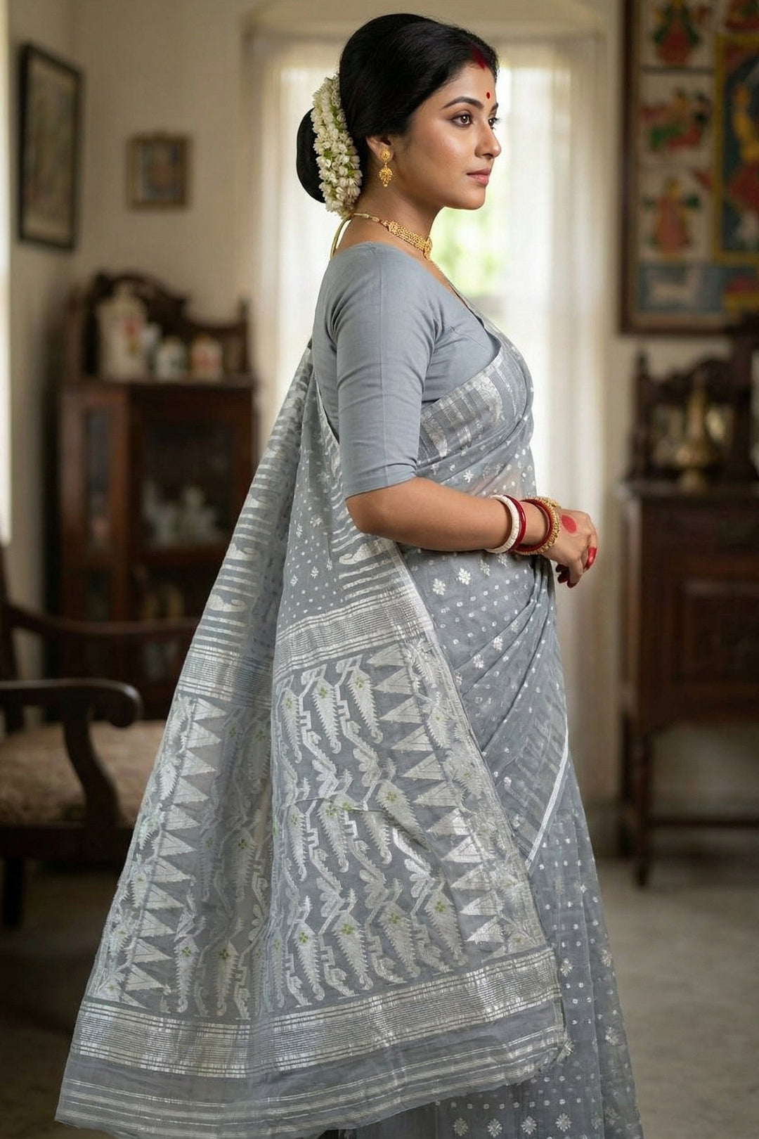 Moner Alo-Bengal Jamdani Saree (Grey)