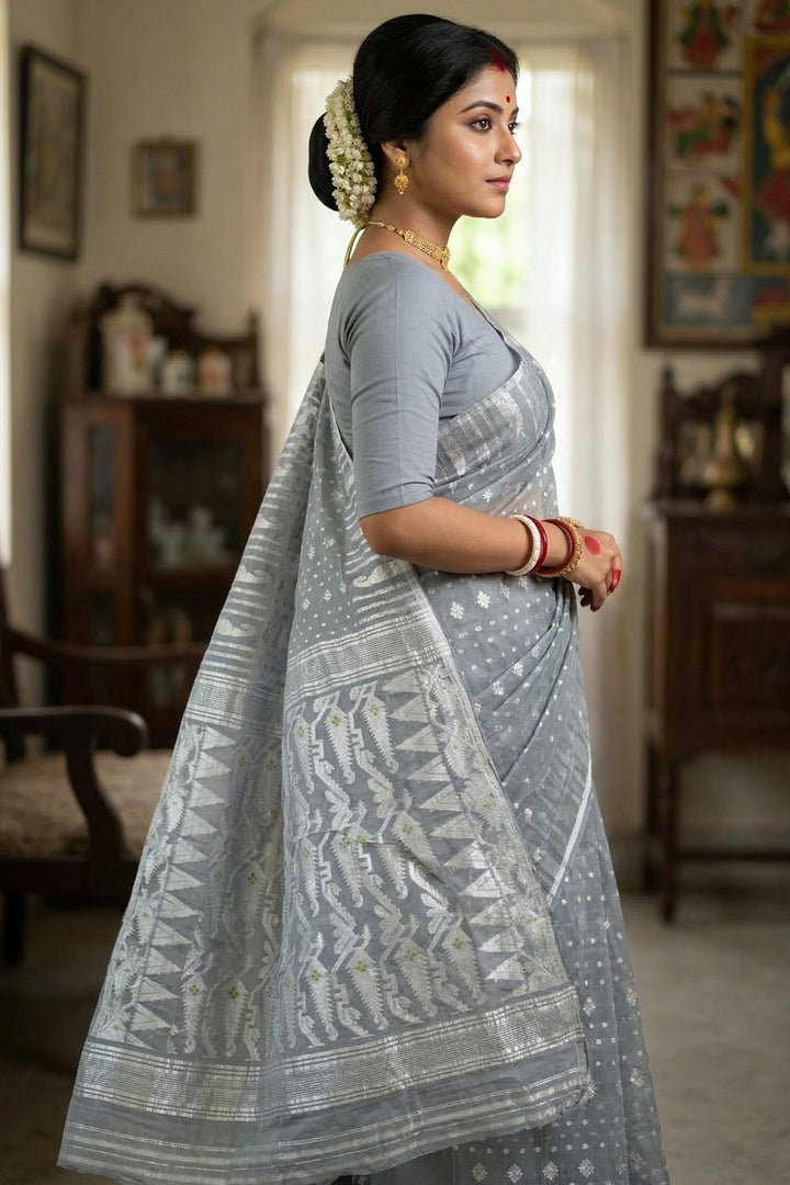 Moner Alo-Bengal Jamdani Saree (Grey)
