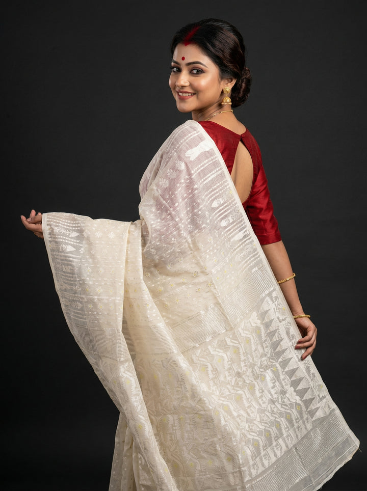 Moner Alo-Bengal Jamdani Saree (White)