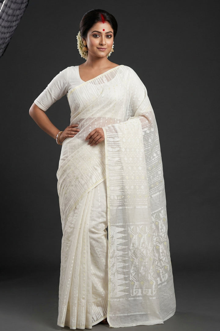 Moner Alo-Bengal Jamdani Saree (White)
