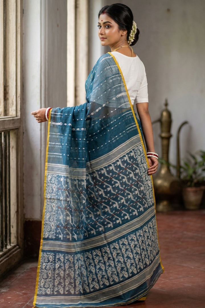 Moner Alo-Bengal Jamdani Saree (Grey And Yellow)