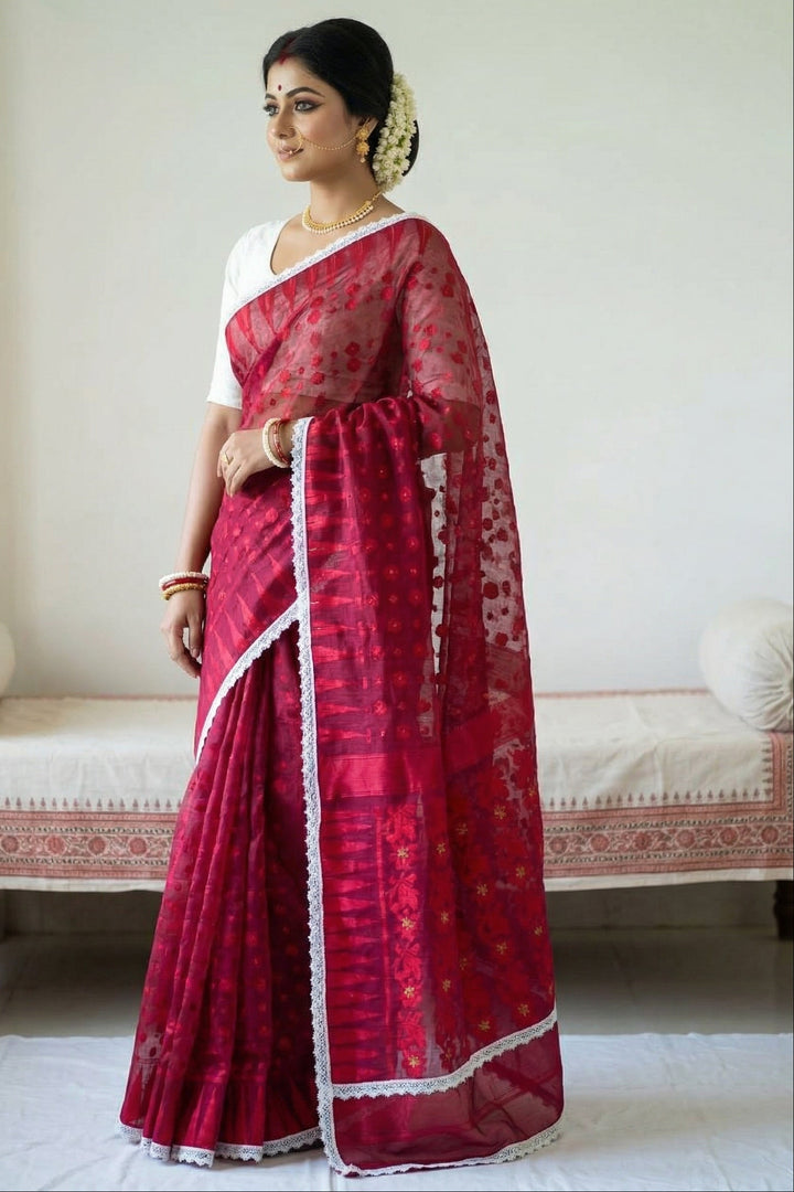 Binodini Bengal Jamdani Saree (Maroon)