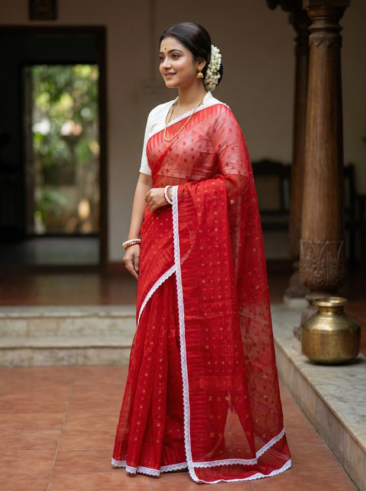 Binodini Bengal Jamdani Saree(Red)