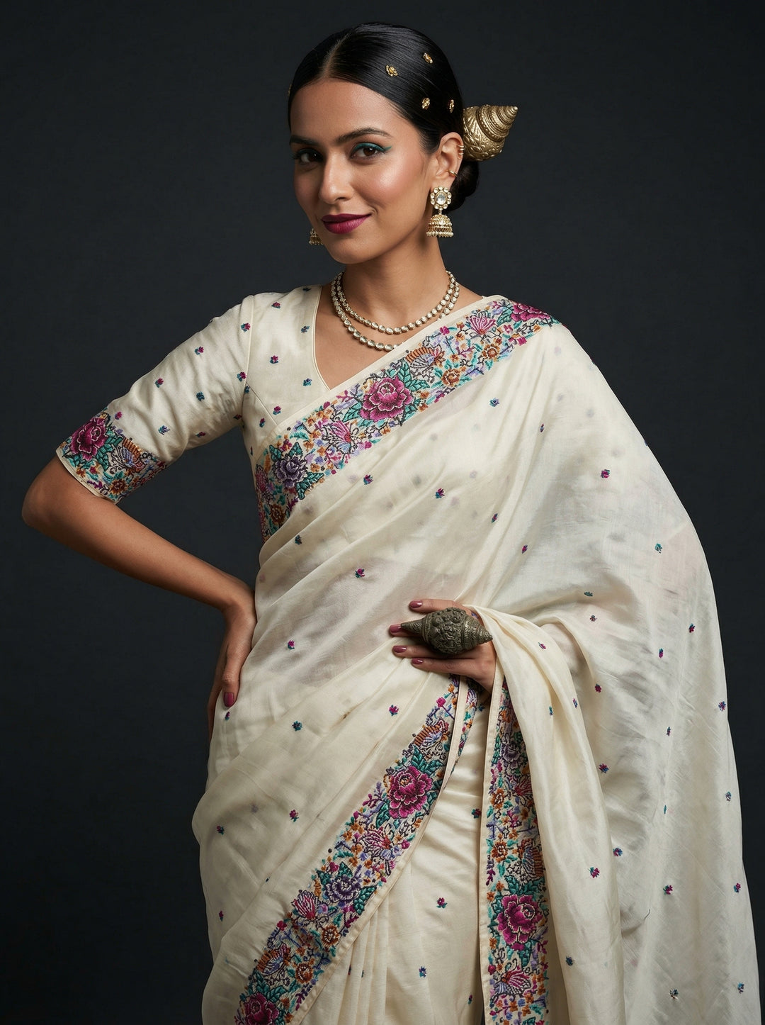 Blush With Designer Embroidery Tissue Silk Saree