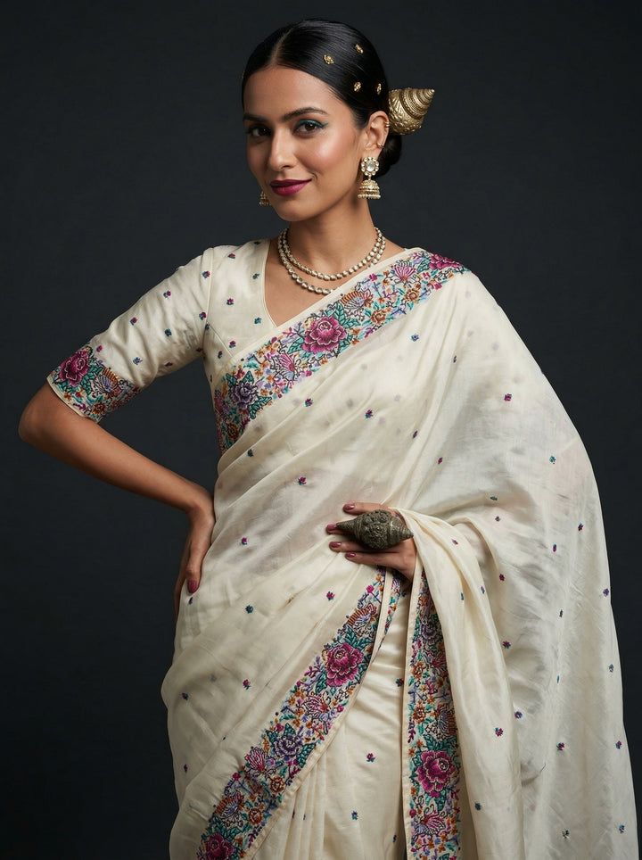 Blush With Designer Embroidery Tissue Silk Saree