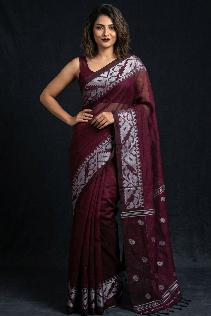 Sesher Bela Karat Linen Jamdani Saree