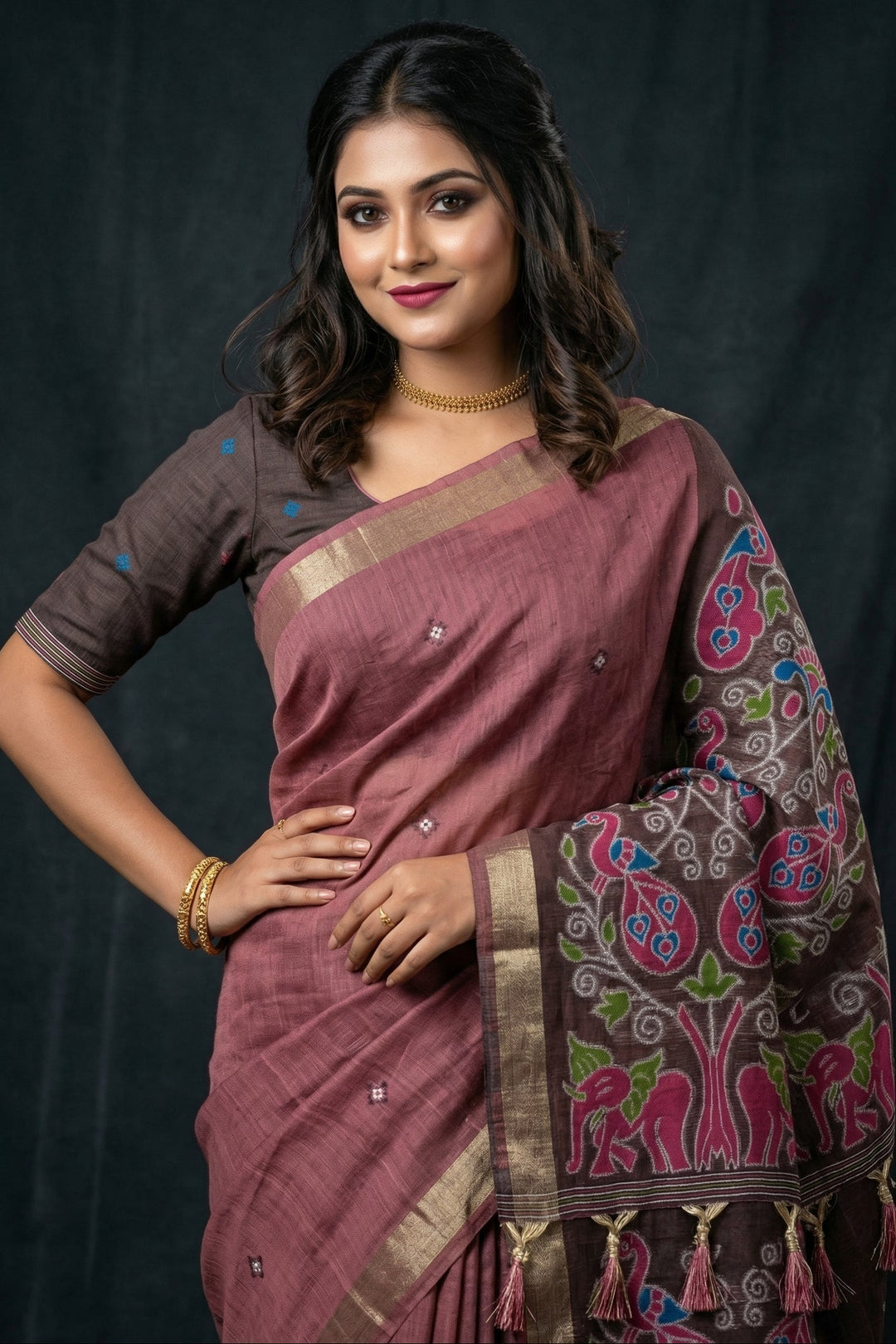 Mandala weave Muga Cotton Saree