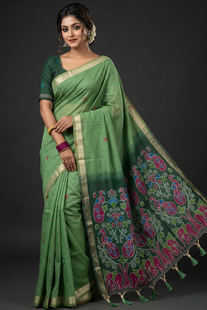 Mandala weave Muga Cotton Saree