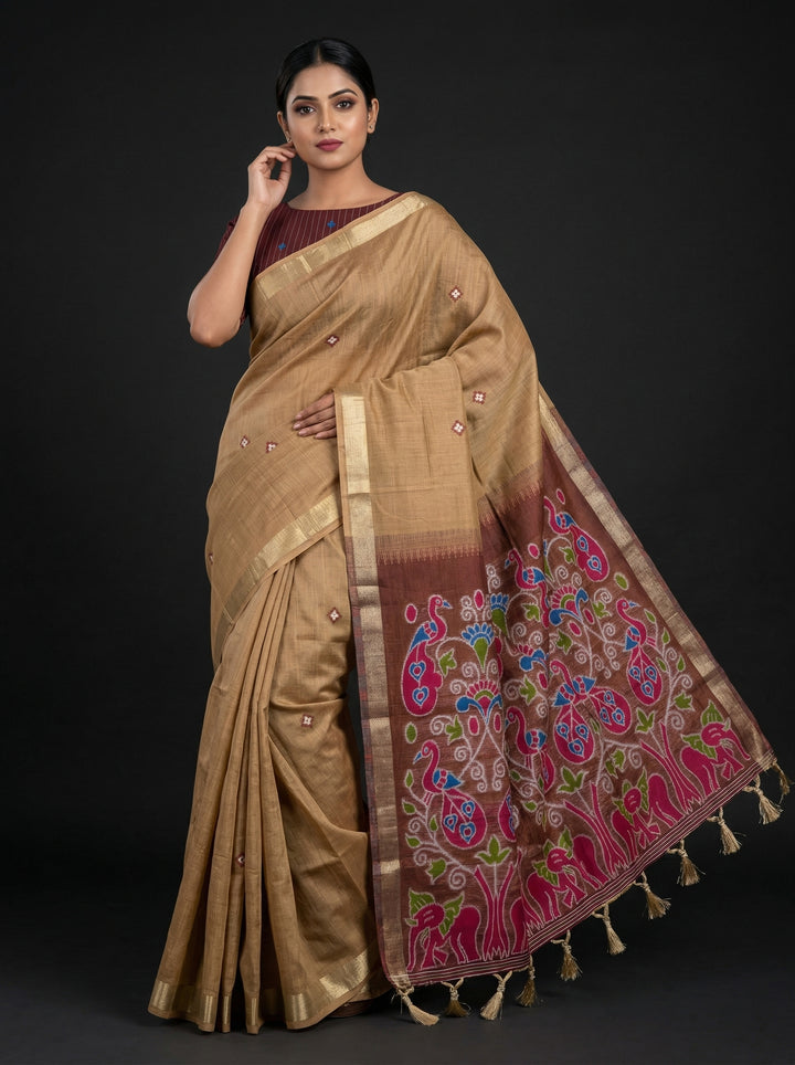 Mandala weave Muga Cotton Saree