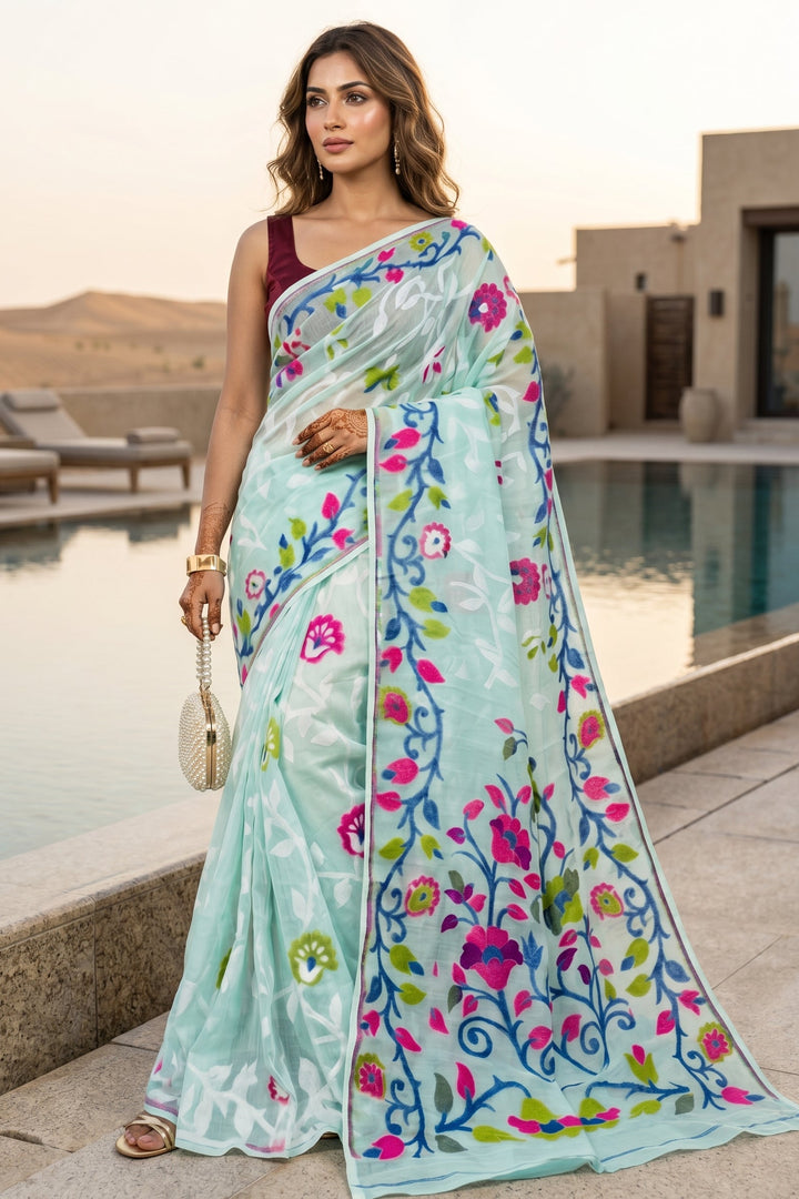 Neel Megh Dhakai Jamdani Saree