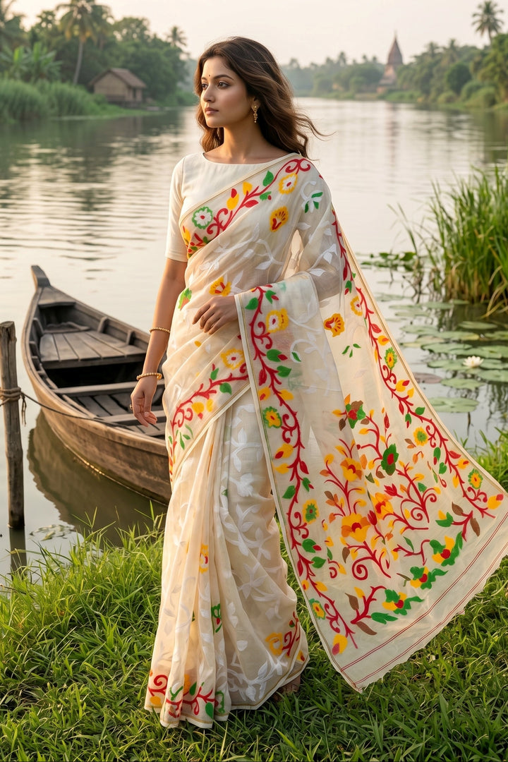 Neel Megh Dhakai Jamdani Saree