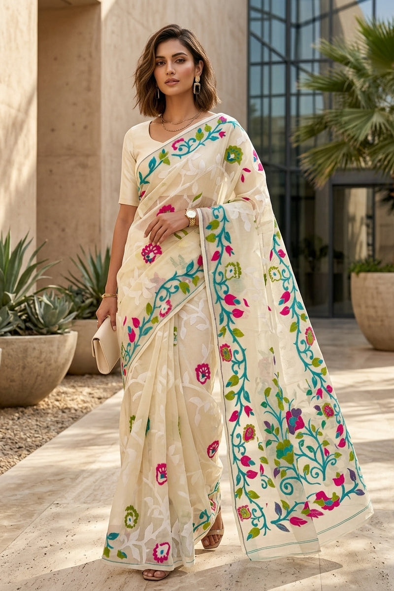 Neel Megh Dhakai Jamdani Saree